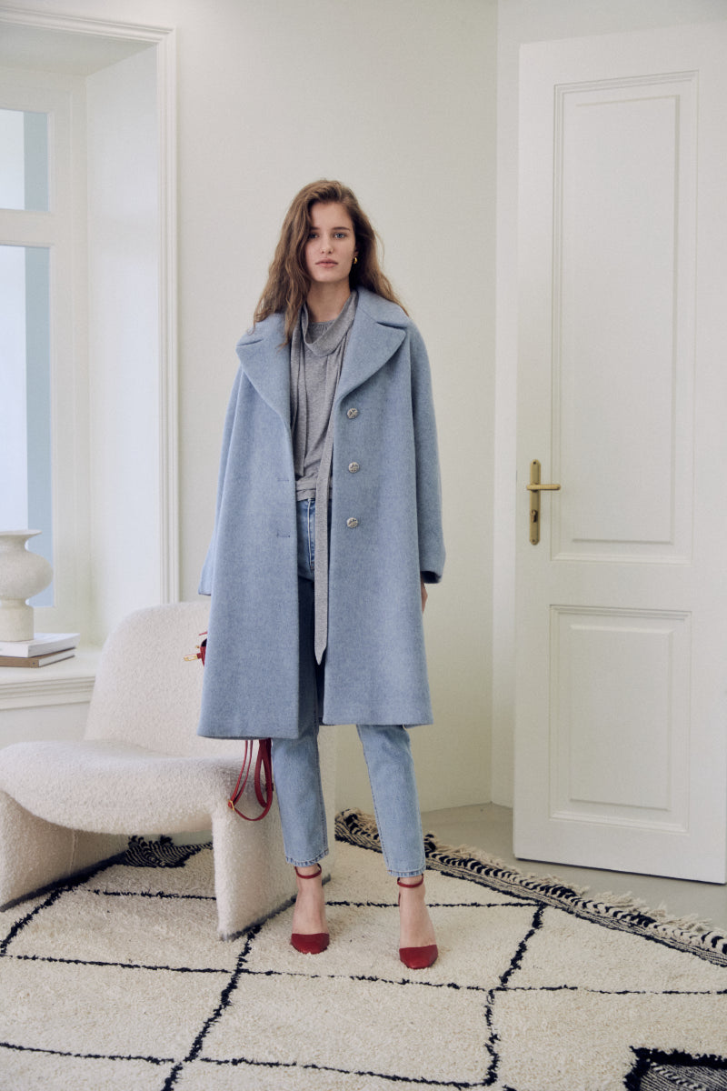 カシミアフレンチコート_ブルー CASHMERE FRENCH COAT_BL