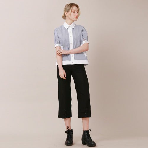 Cardigan short sleeve blouse striped (wundergeist777) @SEOUL