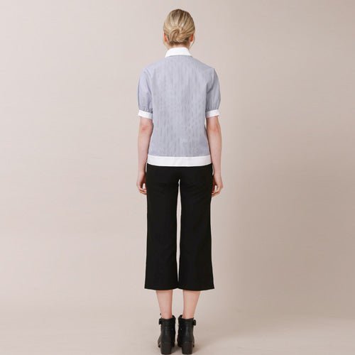 Cardigan short sleeve blouse striped (wundergeist777) @SEOUL