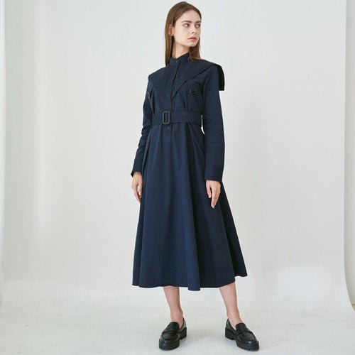 Cavalier flare shirt long dress navy (wundergeist777) @SEOUL
