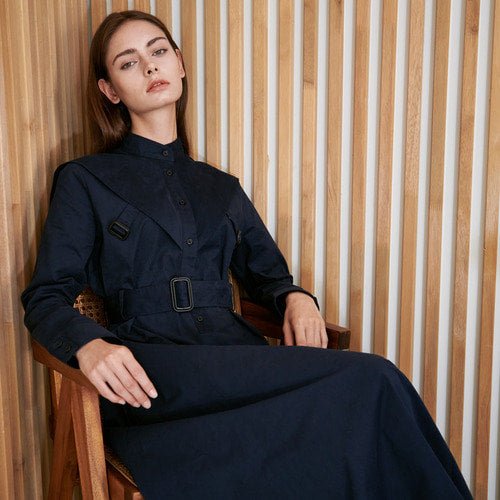 Cavalier flare shirt long dress navy (wundergeist777) @SEOUL