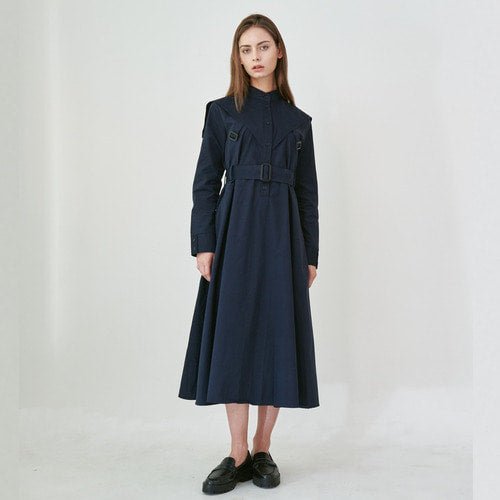 Cavalier flare shirt long dress navy (wundergeist777) @SEOUL