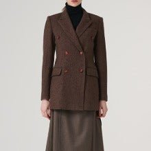 Classical Wool 100% HERRINGBONE Double Breasted Long Blazer (FREAKS BY KIMTAEHOON) @SEOUL