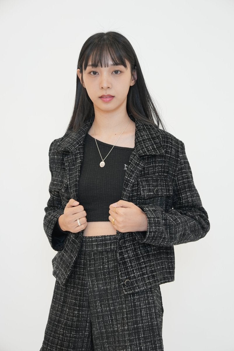 Collar Tweed Single Jacket Black (moiremoa) @SEOUL