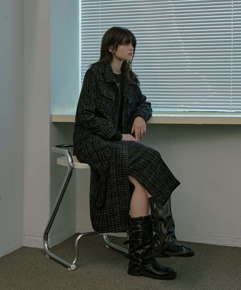 Collar Tweed Single Jacket Black (moiremoa) @SEOUL