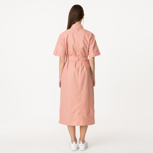 Cotton linen shirt collar short sleeve string long dress jeans pink (wundergeist777) @SEOUL