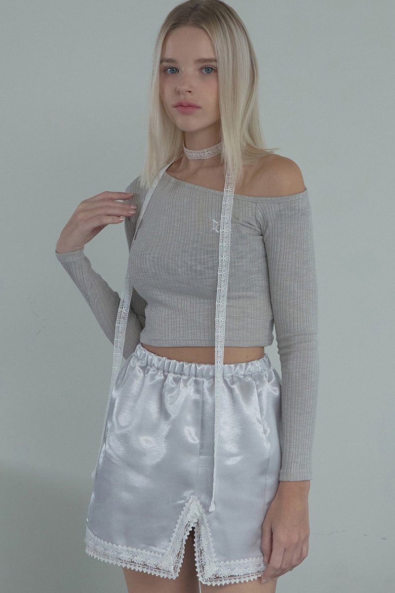 Glossy Lace Skirt Silver (moiremoa) @SEOUL