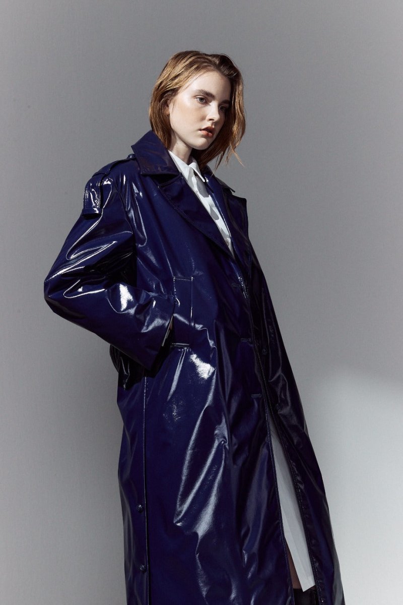 Glossy Leather Long Coat_Navy (M.Rof) @SEOUL