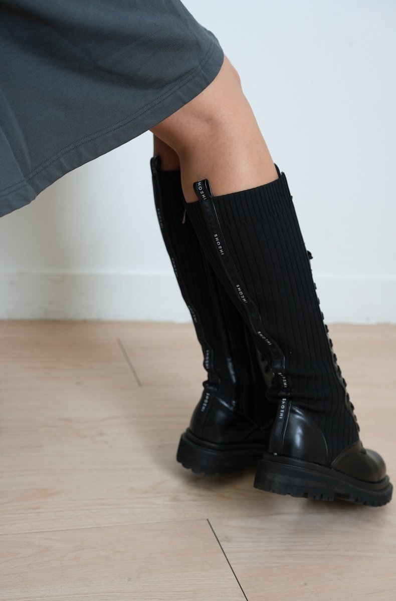 Lena Knit Lace - Up Long Walker Boots_B2525 (Shoehi) @SEOUL