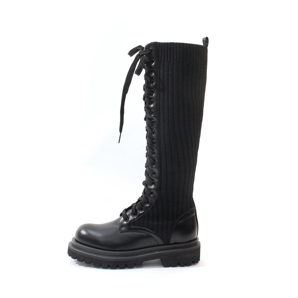 Lena Knit Lace - Up Long Walker Boots_B2525 (Shoehi) @SEOUL