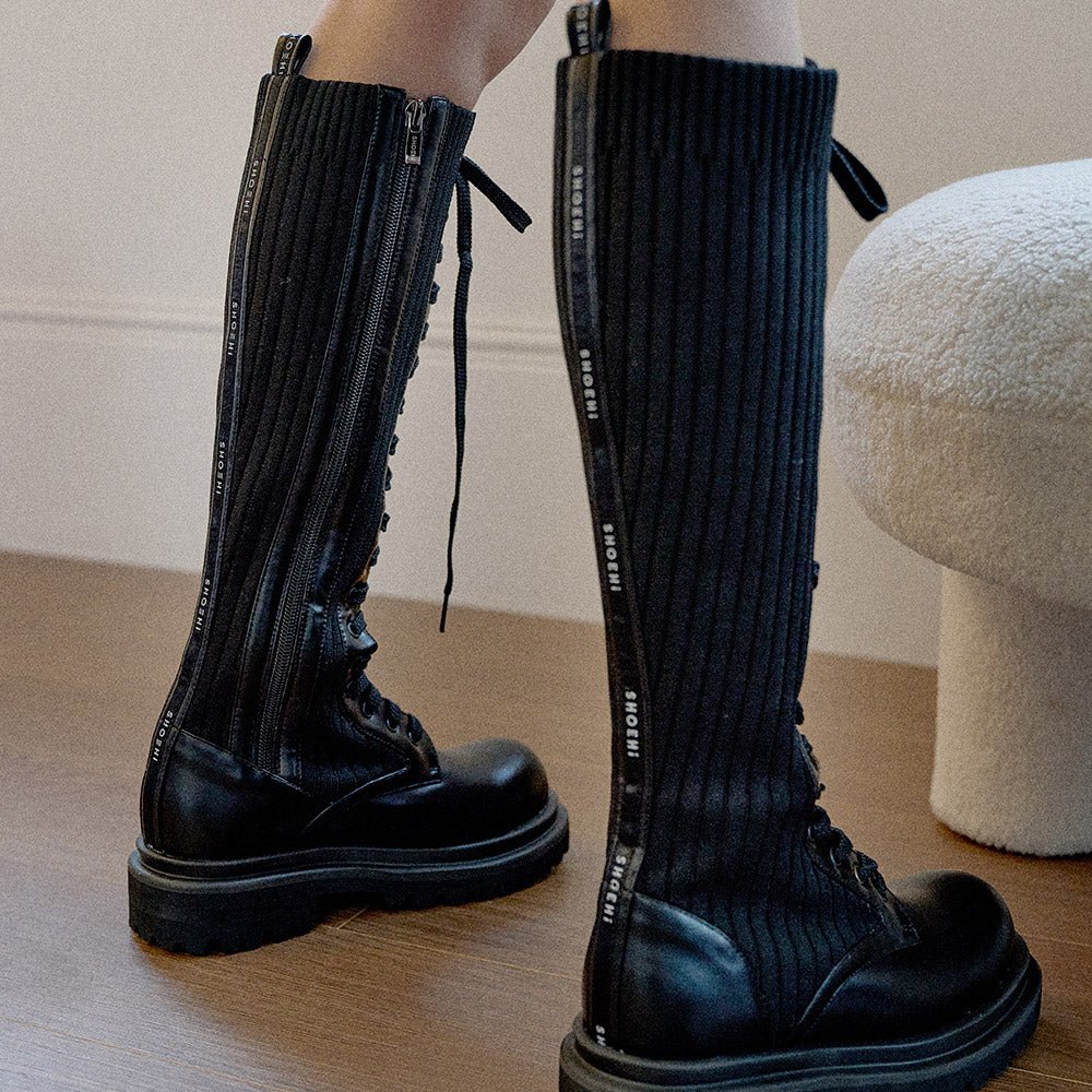 Lena Knit Lace - Up Long Walker Boots_B2525 (Shoehi) @SEOUL