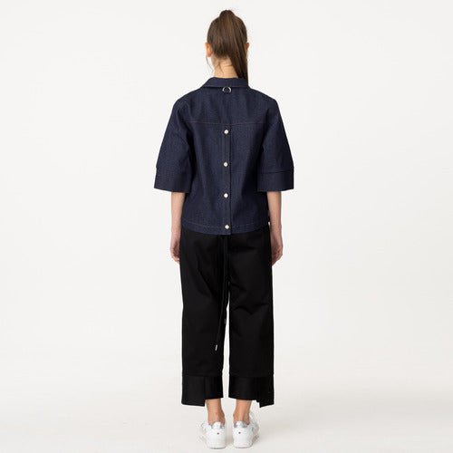 Open collar short sleeve string denim jacket medium blue (wundergeist777) @SEOUL