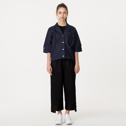 Open collar short sleeve string denim jacket medium blue (wundergeist777) @SEOUL