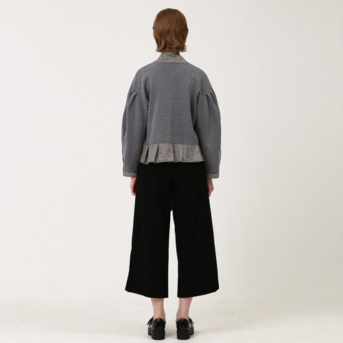 Overfit ribbon collar puff sleeve ruffle sweatshirt gray (wundergeist777) @SEOUL