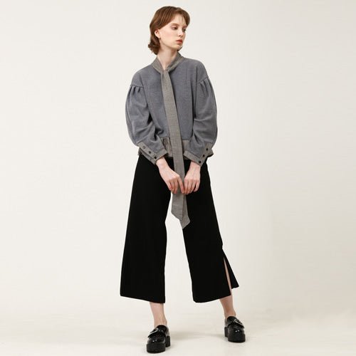 Overfit ribbon collar puff sleeve ruffle sweatshirt gray (wundergeist777) @SEOUL