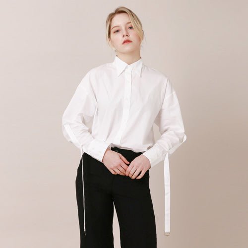 Overfit wing collar balloon sleeve strap blouse white ivory (wundergeist777) @SEOUL