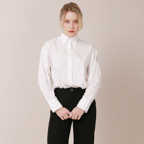 Overfit wing collar balloon sleeve strap blouse white ivory (wundergeist777) @SEOUL
