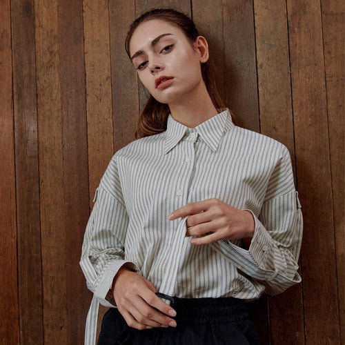 Overfit wing collar strap blouse stripe (wundergeist777) @SEOUL
