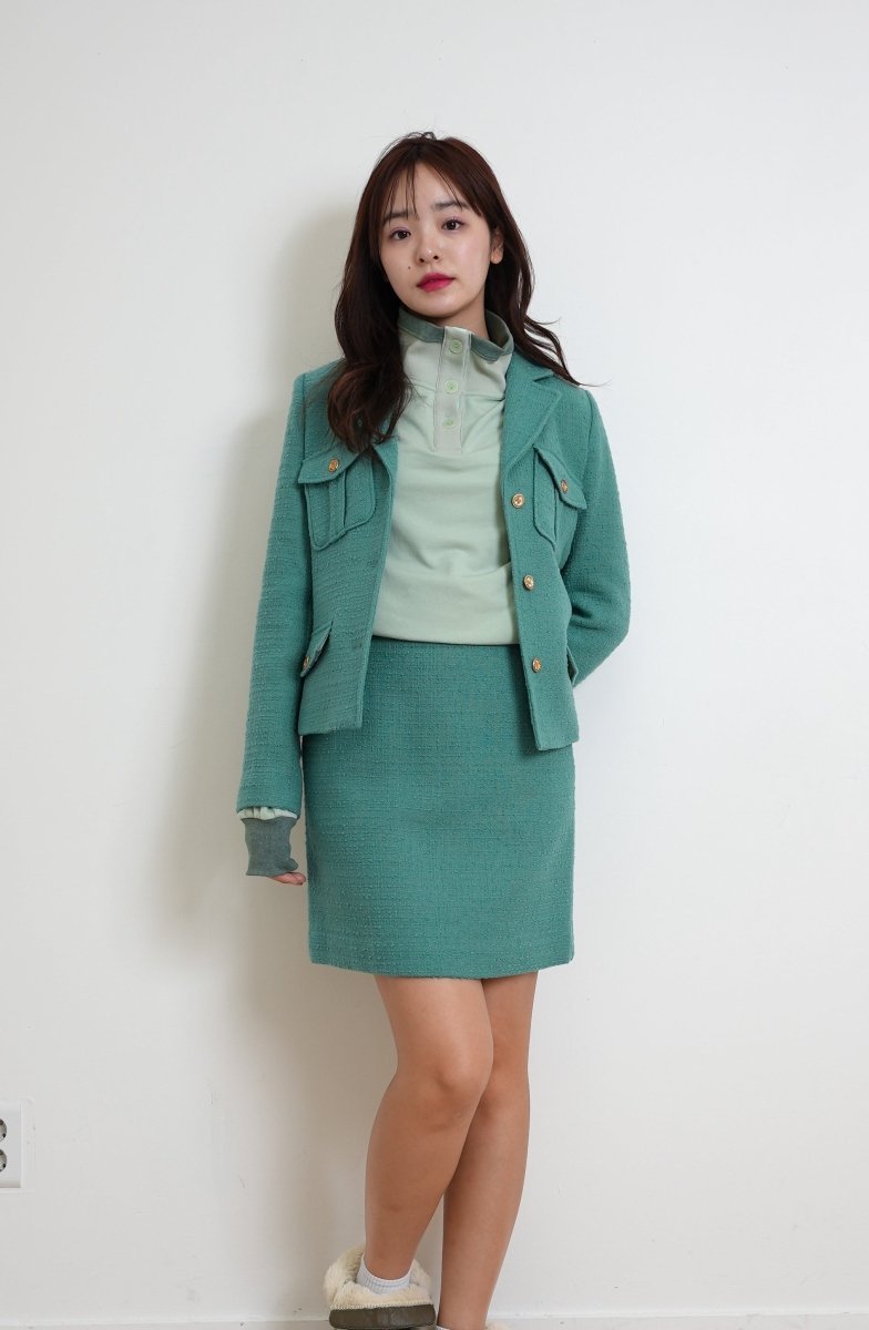 ウールツイードポケット付きシングルジャケット_ポーセレングリーン(PORCELAIN GREEN) (FREAKS BY KIMTAEHOON) @SEOUL