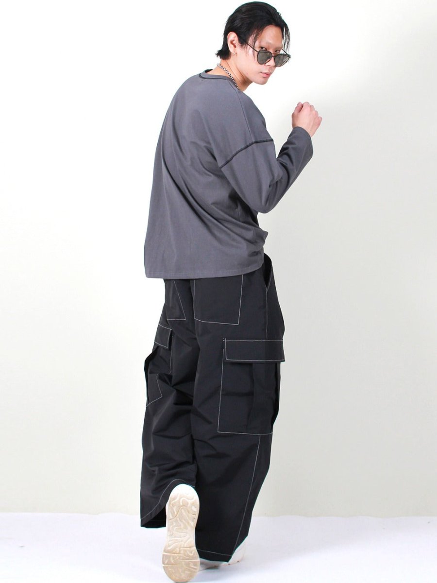 サイドプリーツカーゴポケットパラシュートパンツ レッド (Demarc) @SEOUL