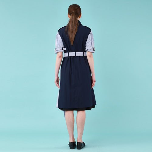 Puff short sleeve unbalanced trench dress (navy) (wundergeist777) @SEOUL
