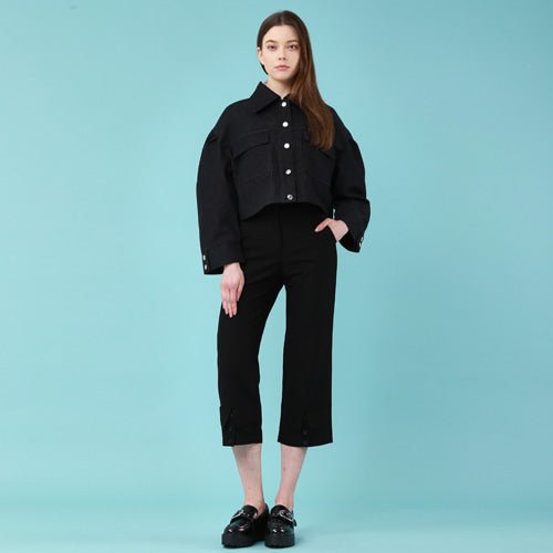 Puff sleeve crop black and blue denim jumper (wundergeist777) @SEOUL