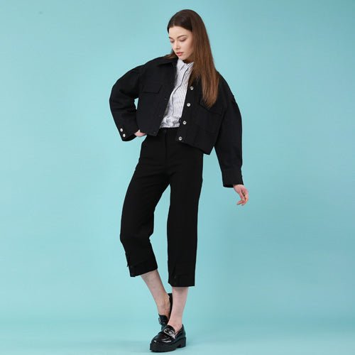 Puff sleeve crop black and blue denim jumper (wundergeist777) @SEOUL