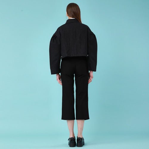 Puff sleeve crop black and blue denim jumper (wundergeist777) @SEOUL