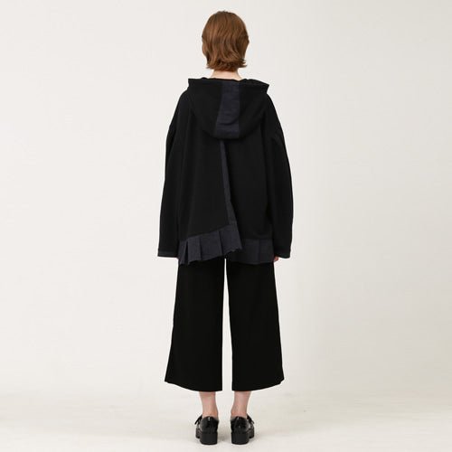 Puff sleeve overfit ruffle hoodie sweatshirt black (wundergeist777) @SEOUL