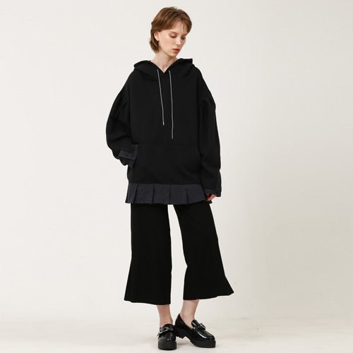 Puff sleeve overfit ruffle hoodie sweatshirt black (wundergeist777) @SEOUL
