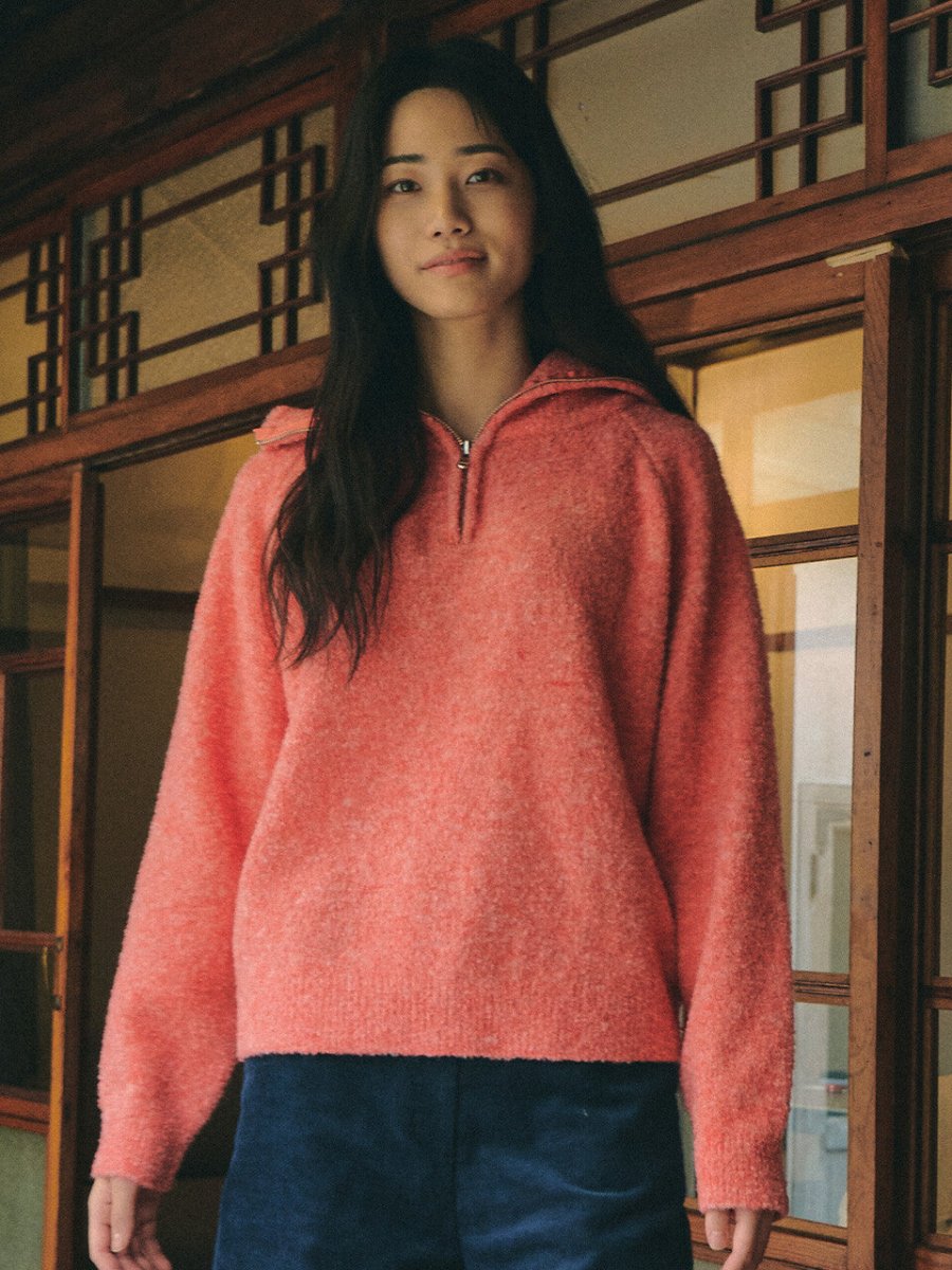 (REFURB) Boucle knit zip - up_pink (ganisong) @SEOUL