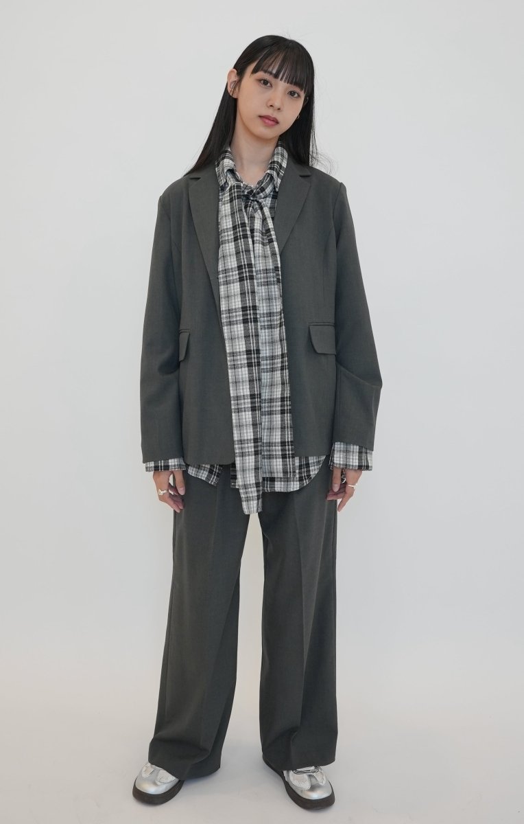 Round Sleeve Tie Check Shirt Black (moiremoa) @SEOUL