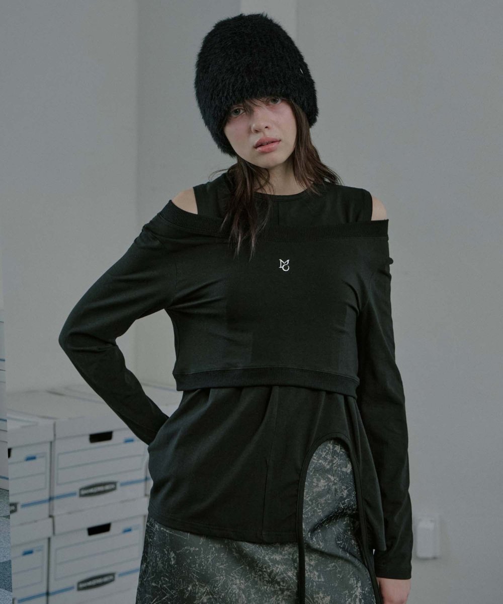 Slit Layered String Top Set Black (moiremoa) @SEOUL