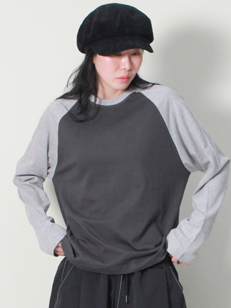 ルーズフィットカラーミックスラグランTシャツ グレー&チャコール (Demarc) @SEOUL