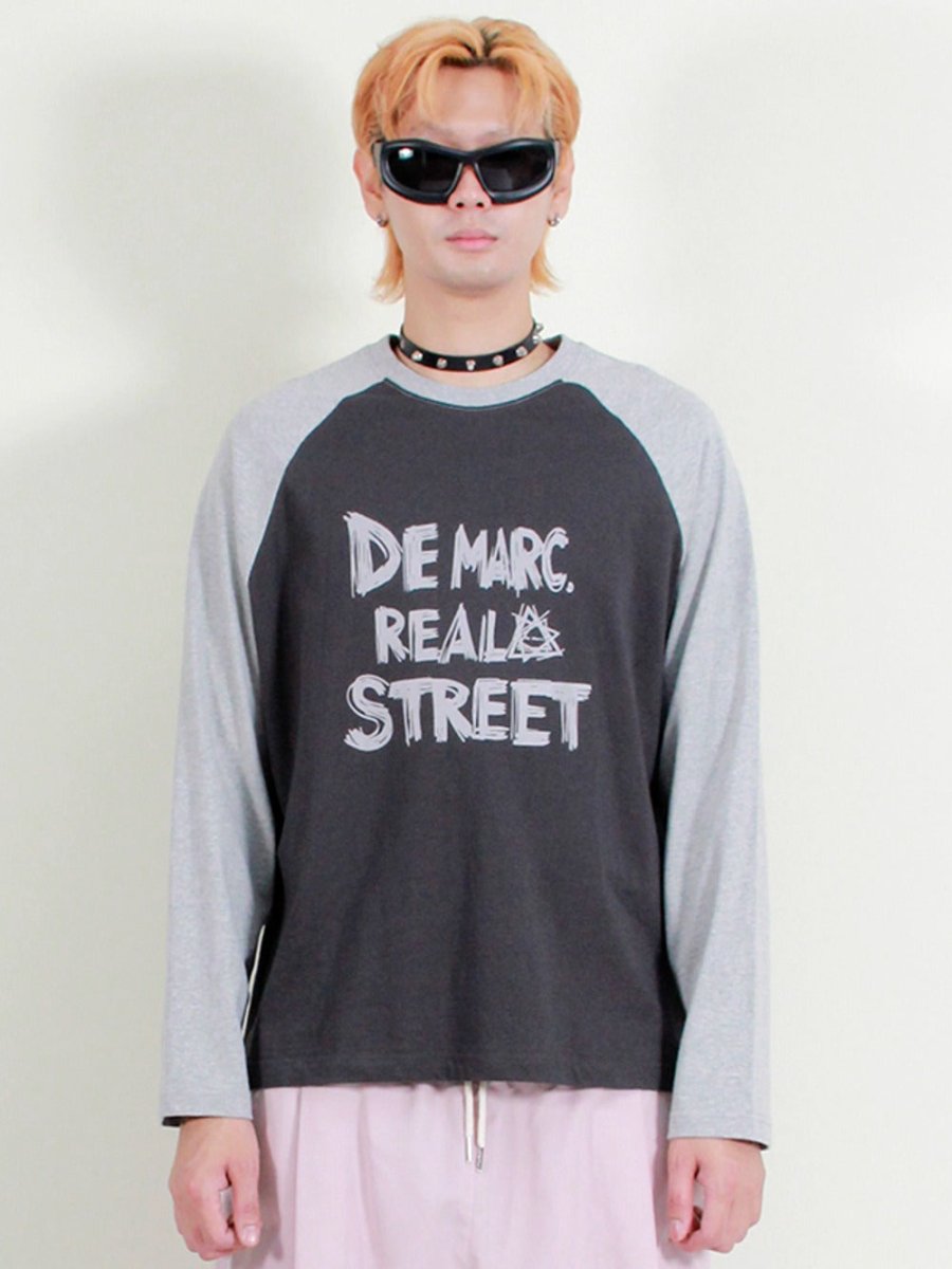 ラグランスリーブ配色長袖Tシャツ グレー&チャコール (Demarc) @SEOUL