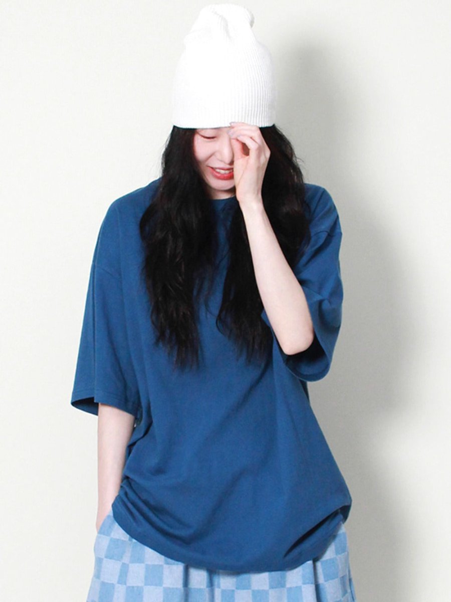 オーバーサイズ 無地 レイヤード 半袖Tシャツ ヴィンテージブルー (Demarc) @SEOUL