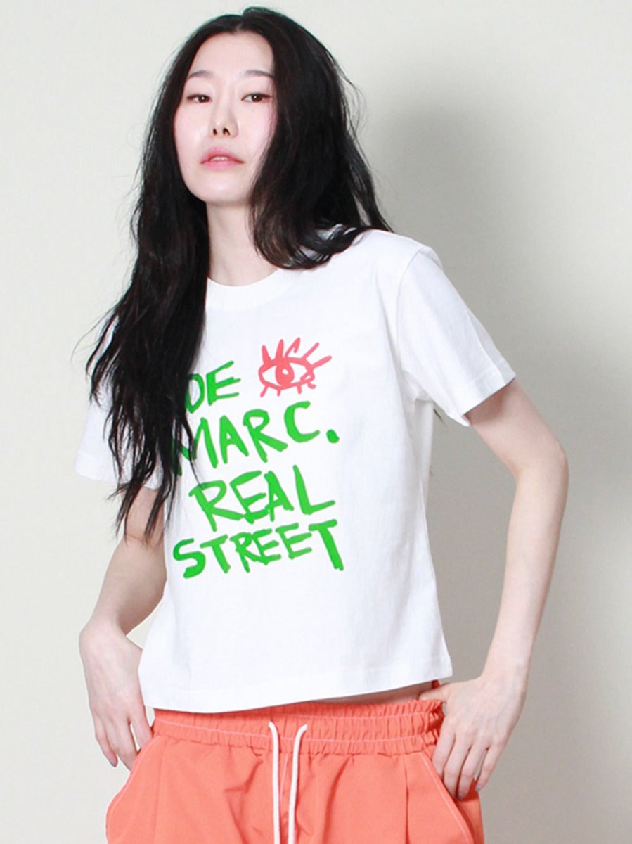 ロゴプリント入りセミクロップ半袖Tシャツ アイボリー (Demarc) @SEOUL