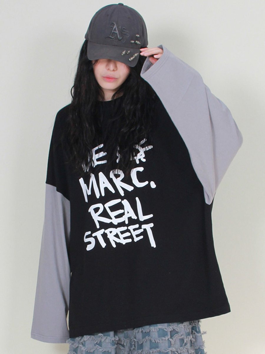 オーバーサイズのリラックスフィットなストリートスタイルのロングスリーブTシャツ(ブラック) (Demarc) @SEOUL
