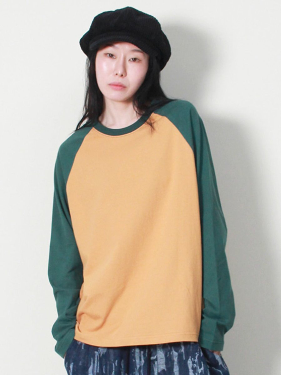 ルーズフィットカラーミックスラグランTシャツ カーキ&マスタード (Demarc) @SEOUL