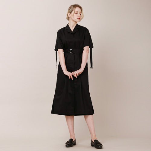Tailored collar short sleeve strap long dress black (wundergeist777) @SEOUL