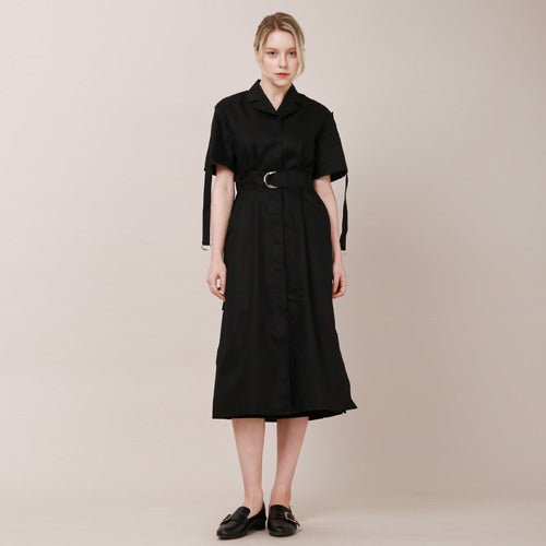 Tailored collar short sleeve strap long dress black (wundergeist777) @SEOUL