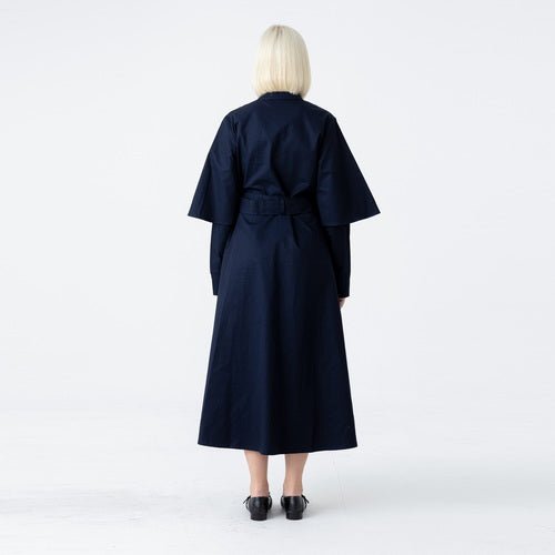 Tie neck collar flare long dress jean navy (wundergeist777) @SEOUL