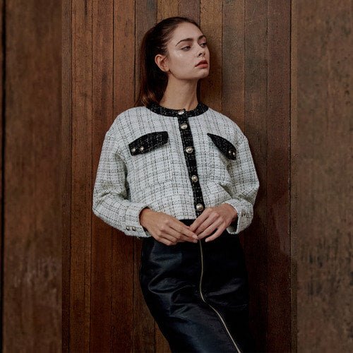 Tweed unbalanced cuff crop cardigan blouse white (wundergeist777) @SEOUL