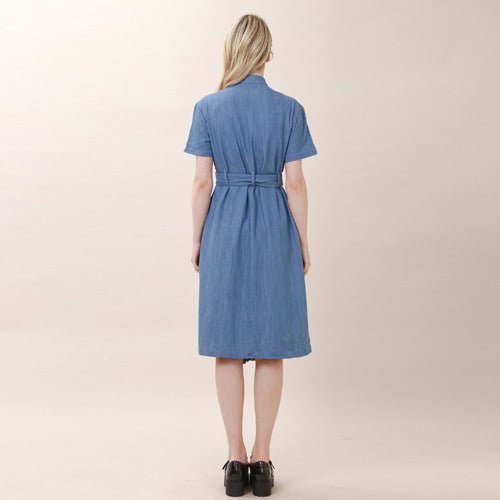 Unbalanced Chinese collar short - sleeved denim dress (wundergeist777) @SEOUL