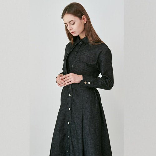 Unbalanced cuffs pleated dress black and blue (wundergeist777) @SEOUL