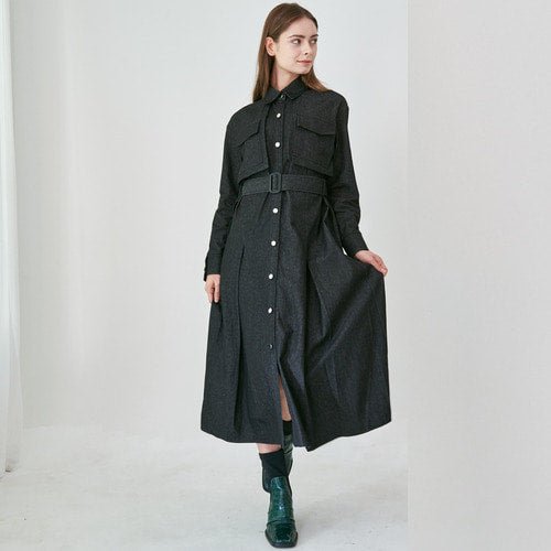 Unbalanced cuffs pleated dress black and blue (wundergeist777) @SEOUL
