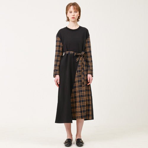 Unbalanced long dress (yellow check) (wundergeist777) @SEOUL
