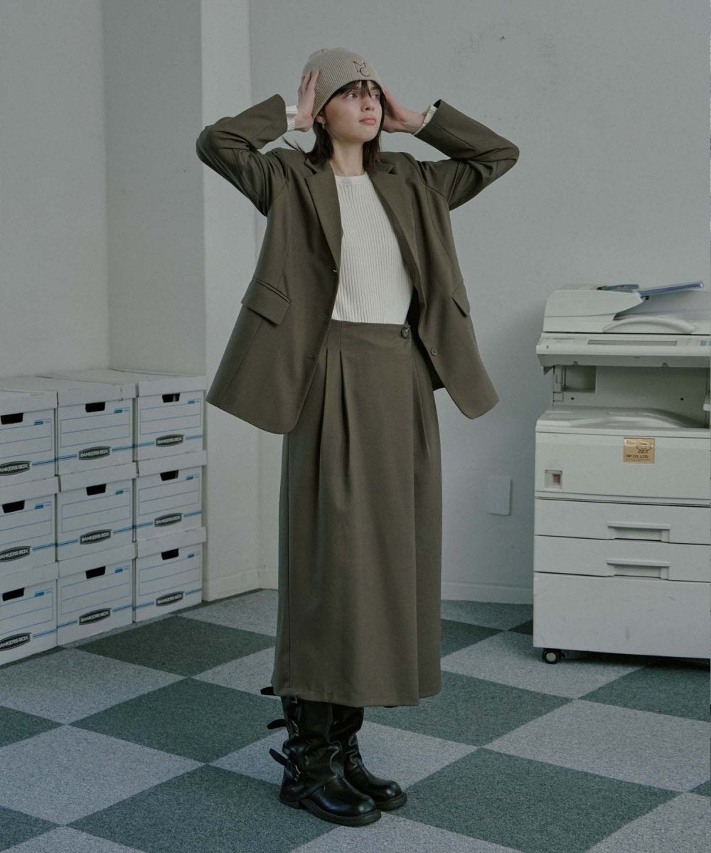 wool bland pin tuck wrap skirt Grayish Brown (moiremoa) @SEOUL