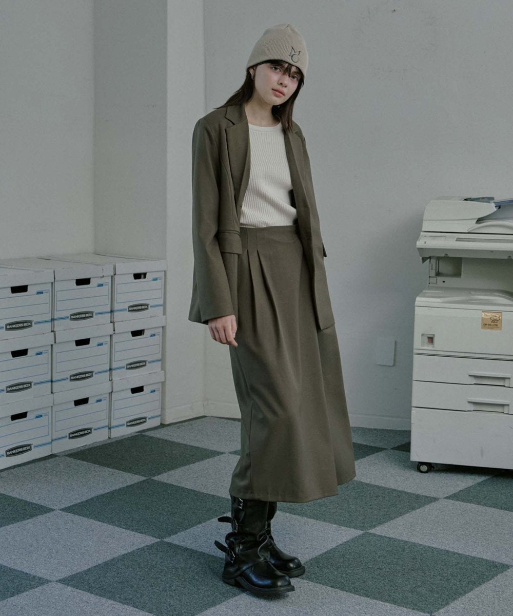 wool bland pin tuck wrap skirt Grayish Brown (moiremoa) @SEOUL