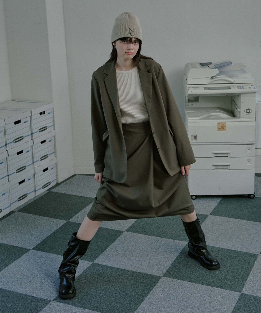 wool bland pin tuck wrap skirt Grayish Brown (moiremoa) @SEOUL